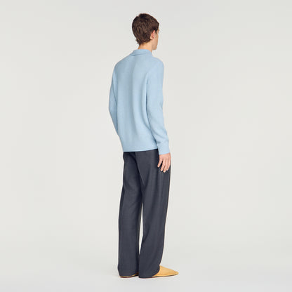 Leonardo Ribbed wool polo shirt Blue Sky