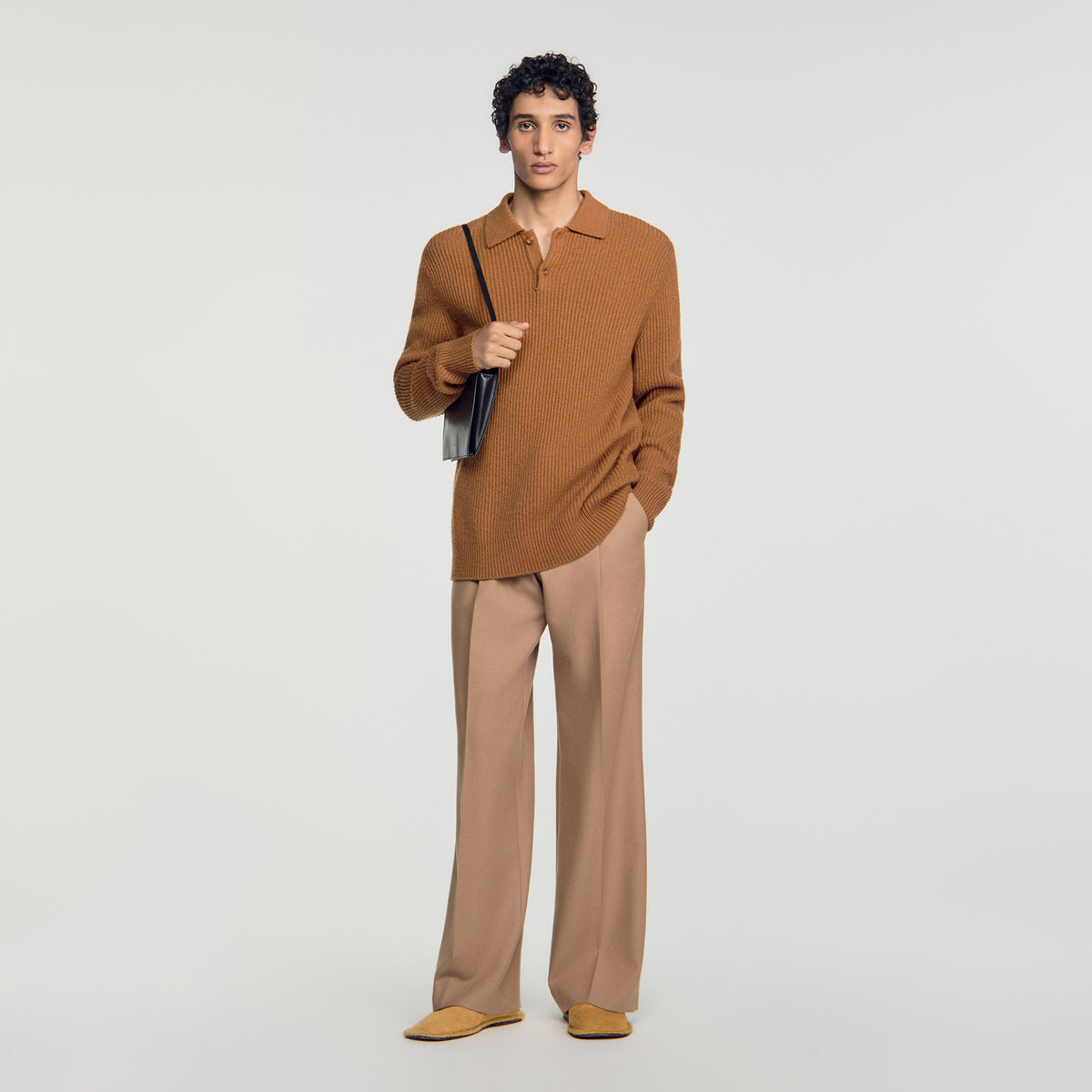 Leonardo Ribbed wool polo shirt Brown / Orange