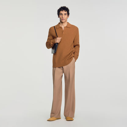 Leonardo Ribbed wool polo shirt Brown / Orange