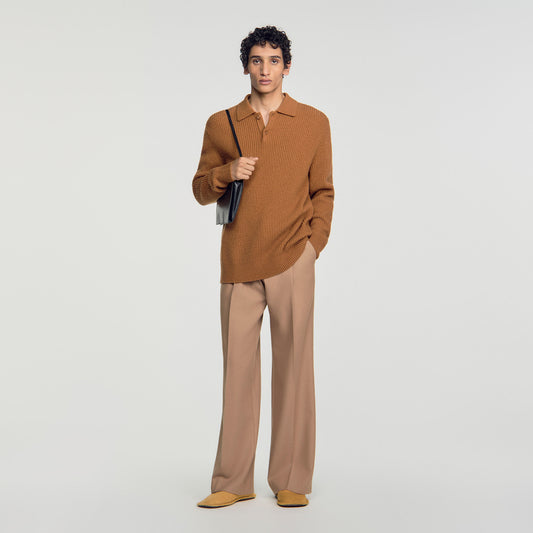 Leonardo Ribbed wool polo shirt Brown / Orange