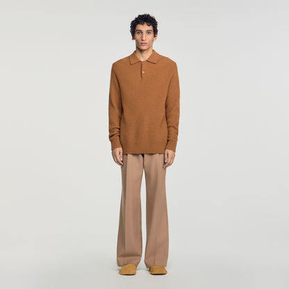 Leonardo Ribbed wool polo shirt Brown / Orange