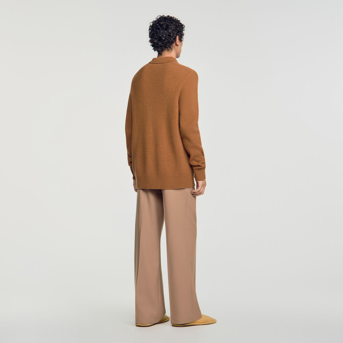 Leonardo Ribbed wool polo shirt Brown / Orange