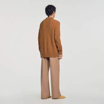Leonardo Ribbed wool polo shirt Brown / Orange