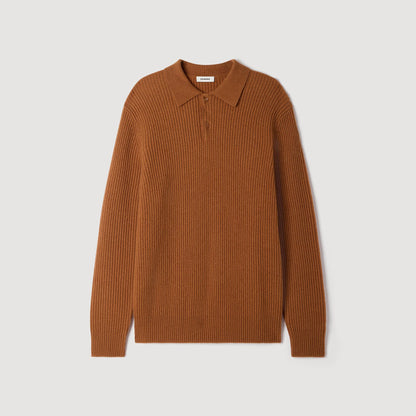 Leonardo Ribbed wool polo shirt Brown / Orange