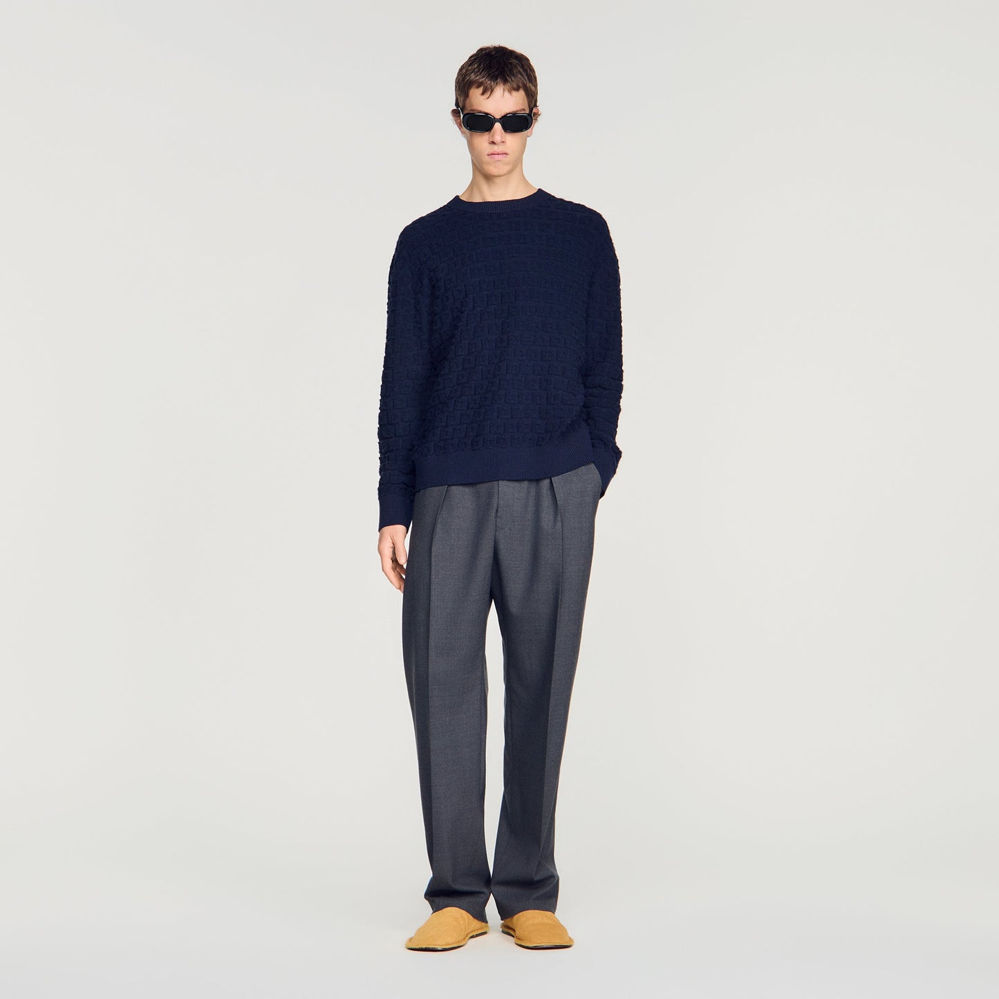 Sponge Crewneck Terry Knit Jumper Navy Blue