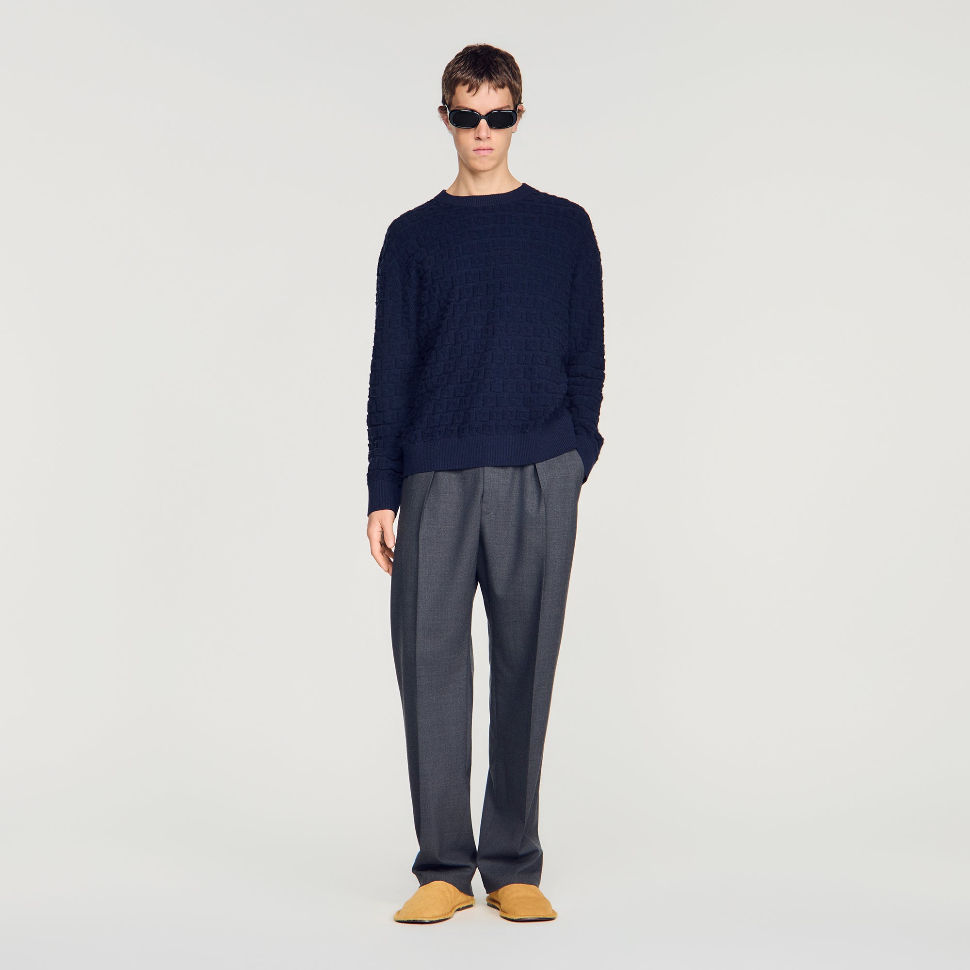 Sponge Crewneck Terry Knit Jumper Navy Blue