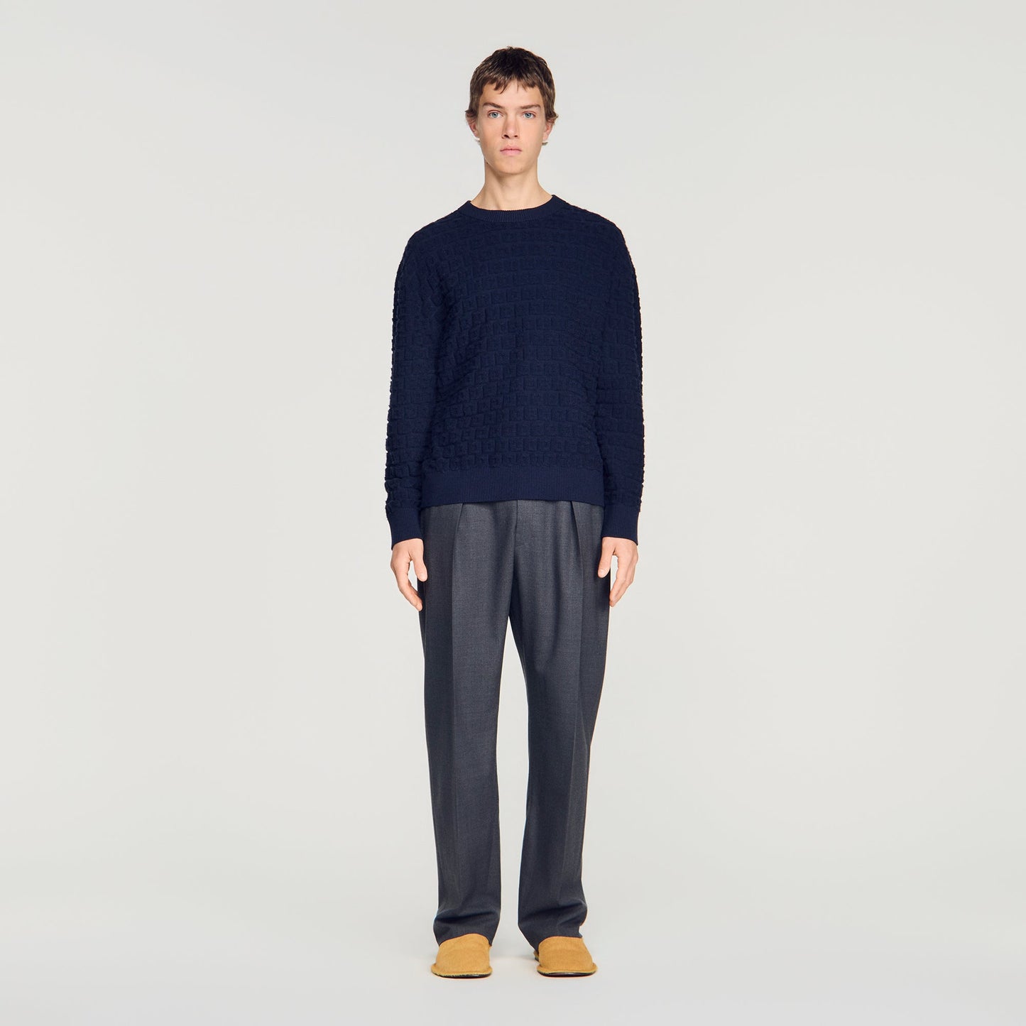 Sponge Crewneck Terry Knit Jumper Navy Blue