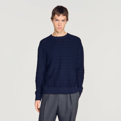 Sponge Crewneck Terry Knit Jumper Navy Blue