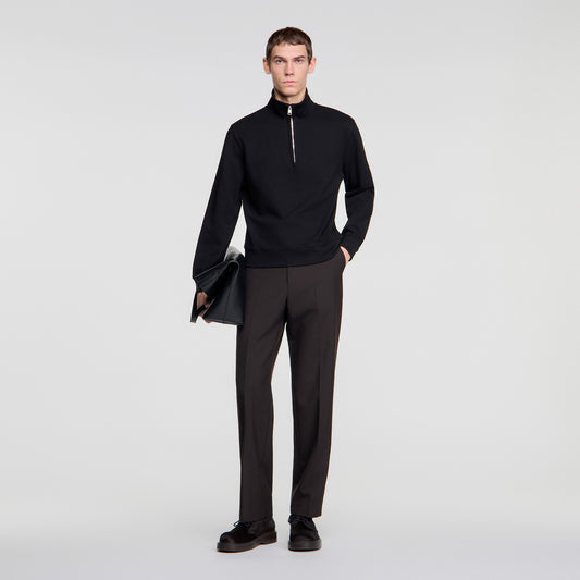 Half Zip Cotton Wool Boxy jumper with standing collar Black