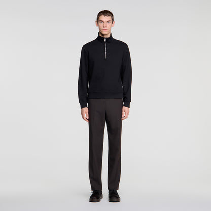 Half Zip Cotton Wool Boxy jumper with standing collar Black