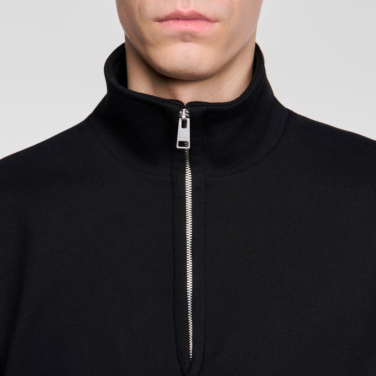 Half Zip Cotton Wool Boxy jumper with standing collar Black