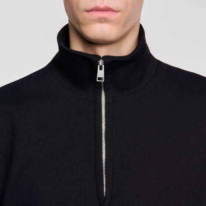 Half Zip Cotton Wool Boxy jumper with standing collar Black