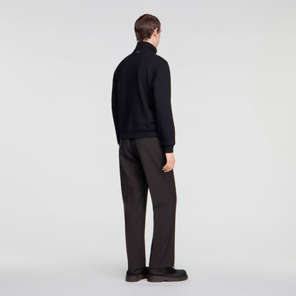 Half Zip Cotton Wool Boxy jumper with standing collar Black