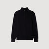 Half Zip Cotton Wool Boxy jumper with standing collar Black