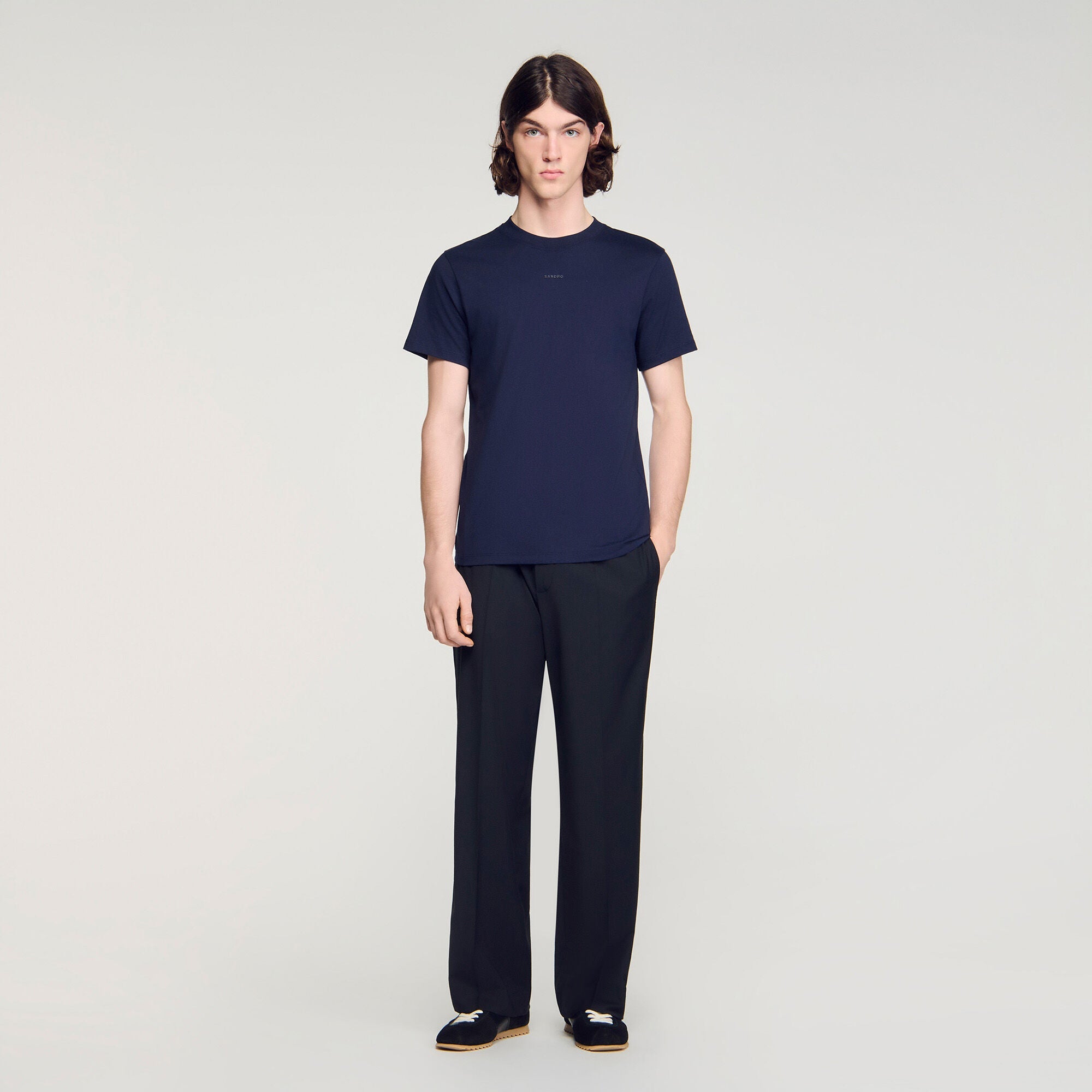 Sandro Logo Tee Cotton T-Shirt Navy Blue