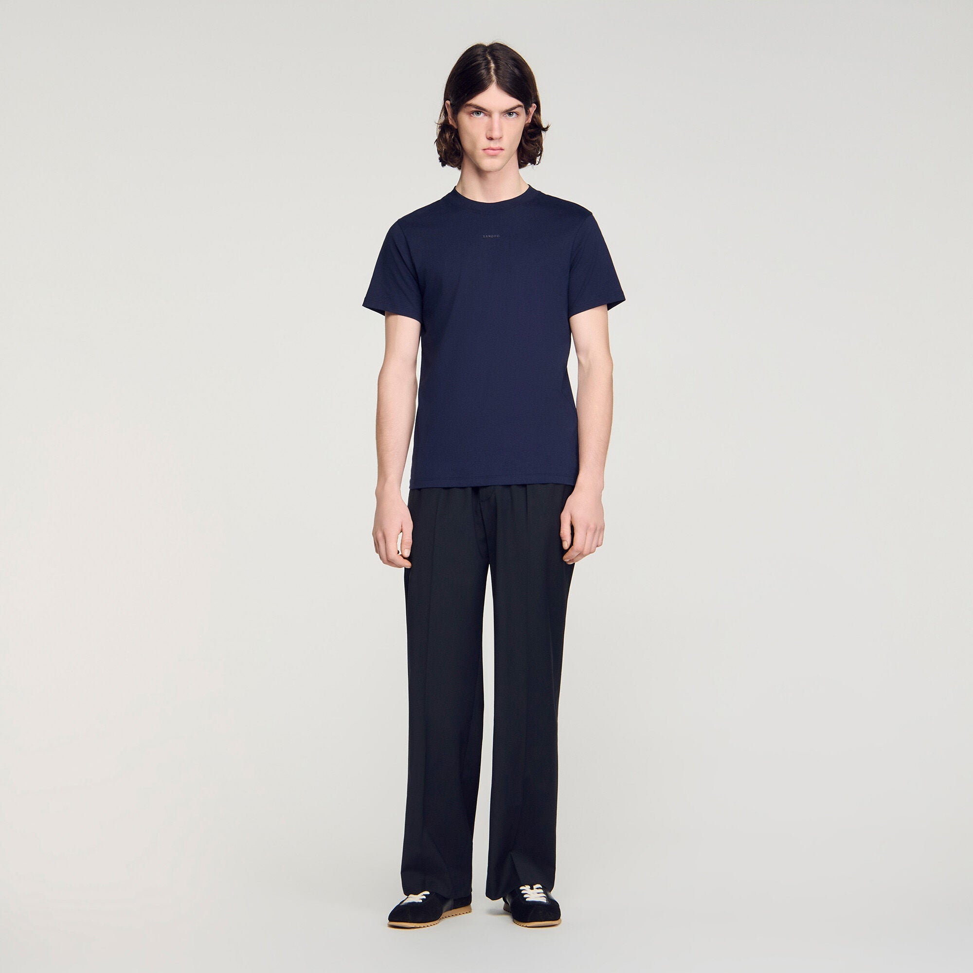 Sandro Logo Tee Cotton T-Shirt Navy Blue