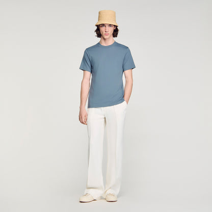 Sandro Logo Tee Cotton T-Shirt Grey / Blu