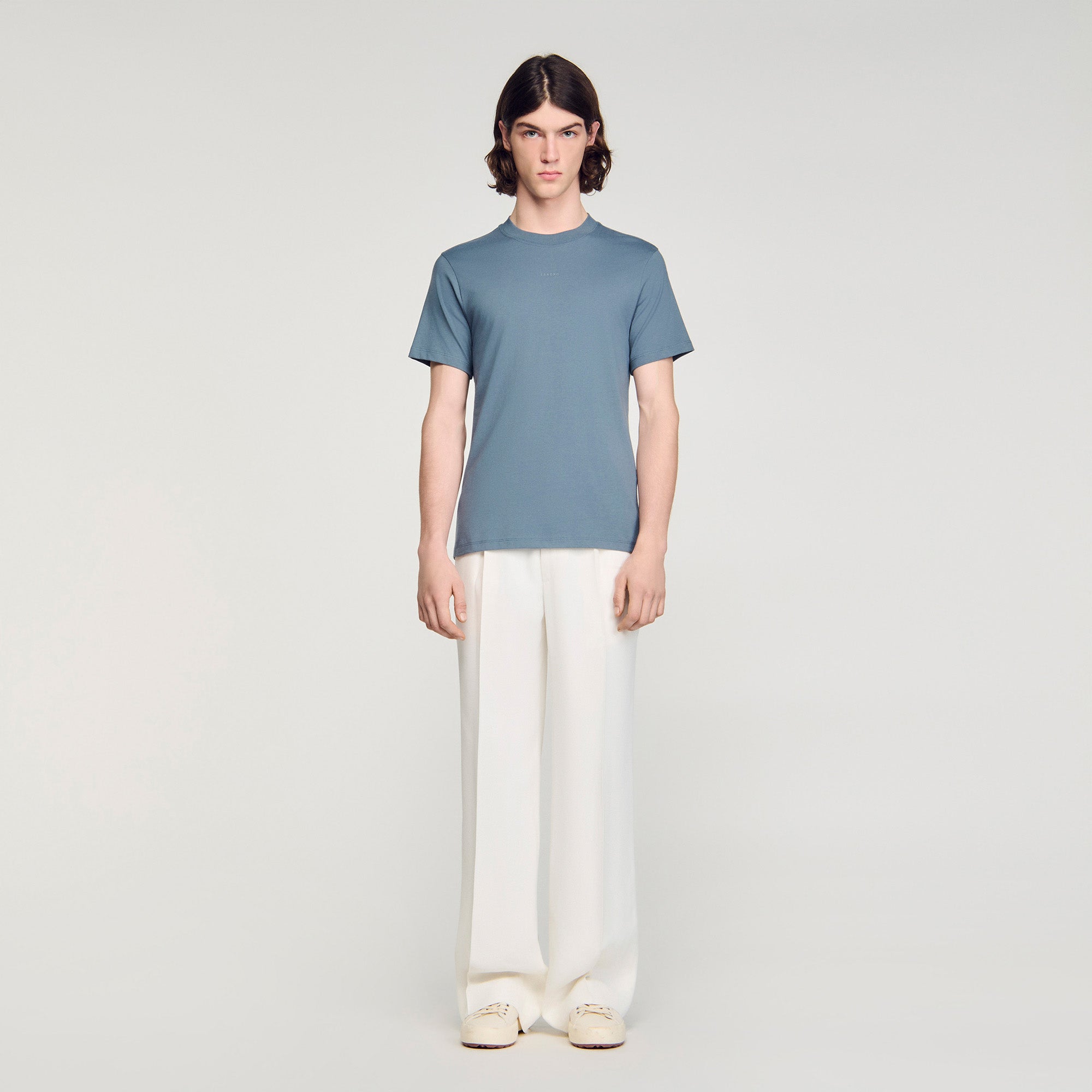 Sandro Logo Tee Cotton T-Shirt Grey / Blu