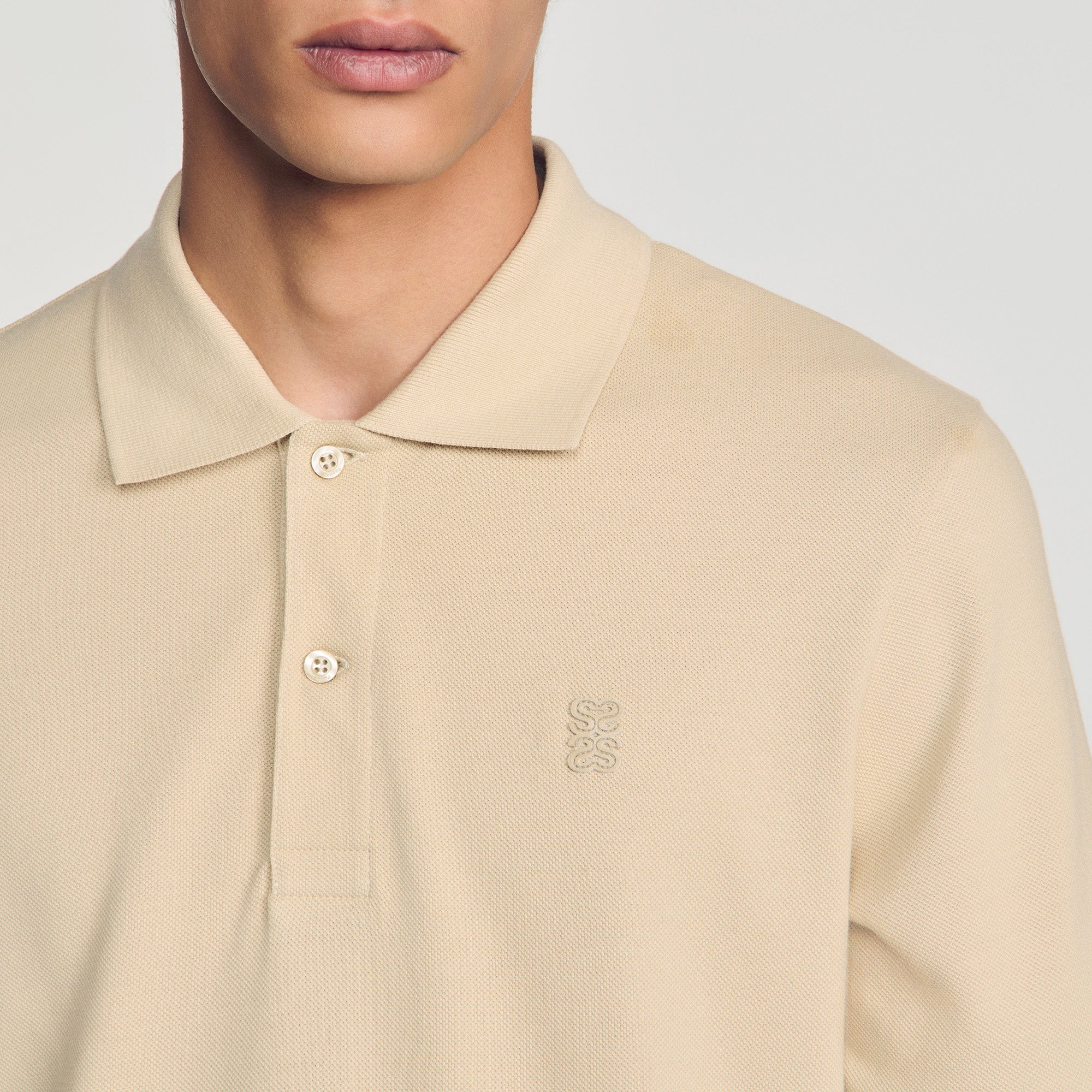Polo Tonal Patch 4S Cotton polo shirt with leather logo Beige