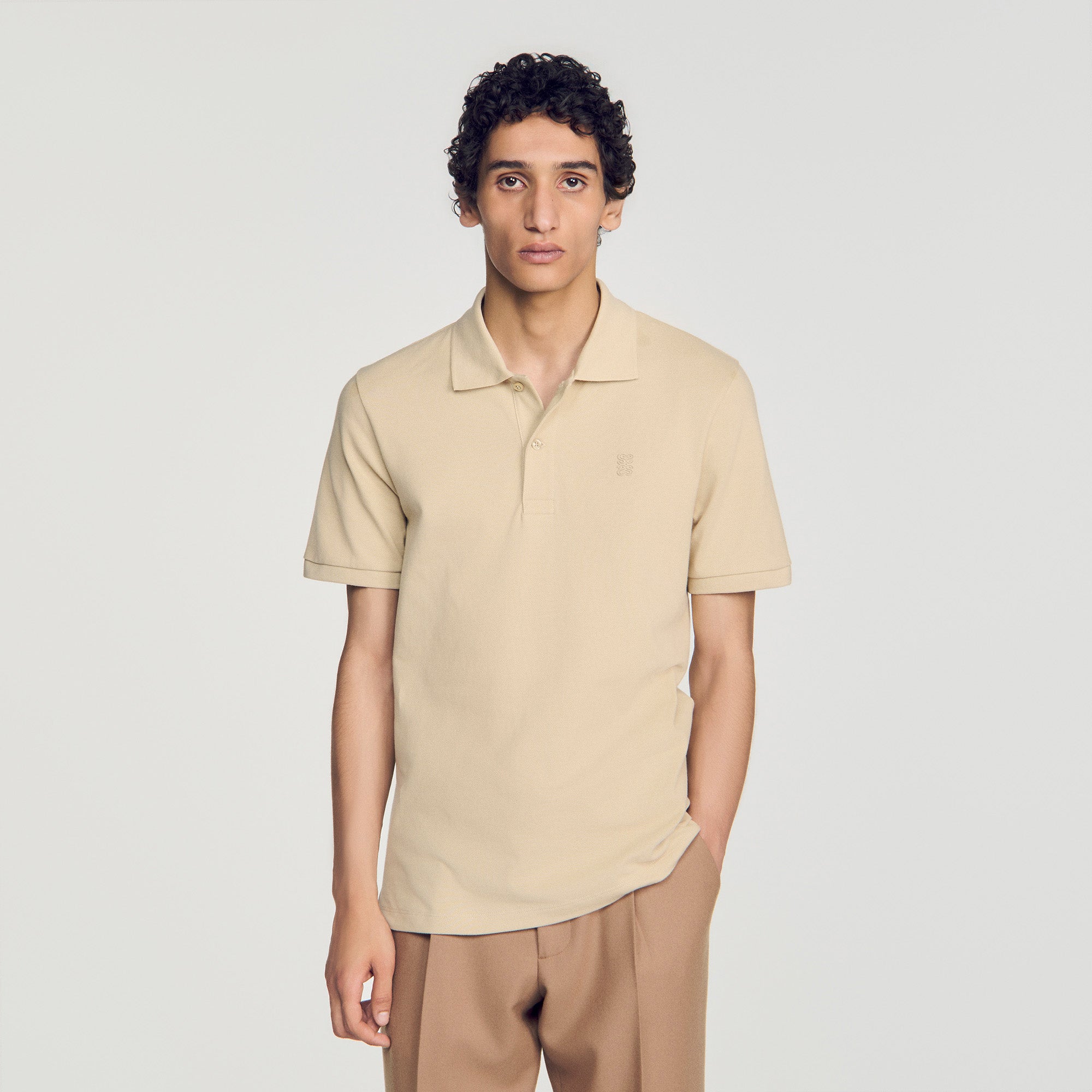 Polo Tonal Patch 4S Cotton polo shirt with leather logo Beige