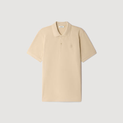 Polo Tonal Patch 4S Cotton polo shirt with leather logo Beige