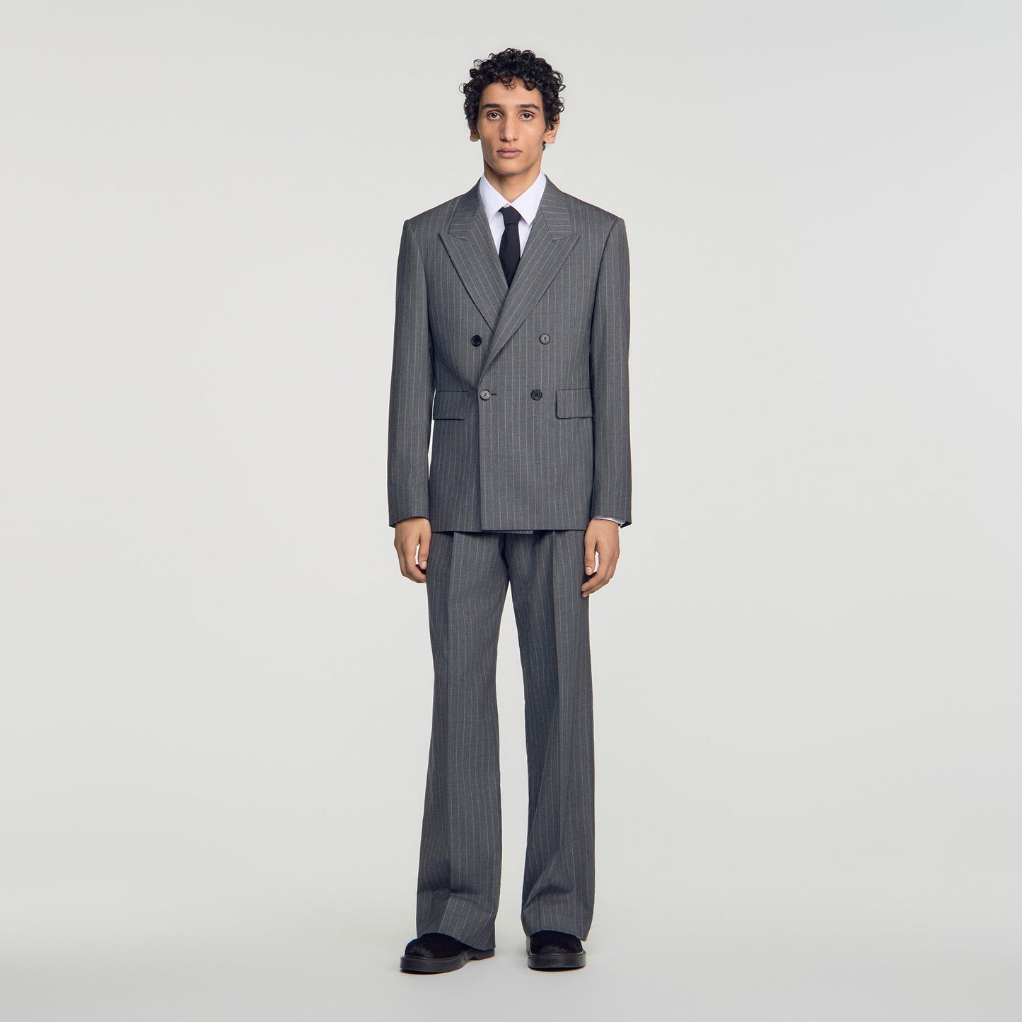 Croisee 4B Pinstripes Abstract pattern wool jacket Middle Grey