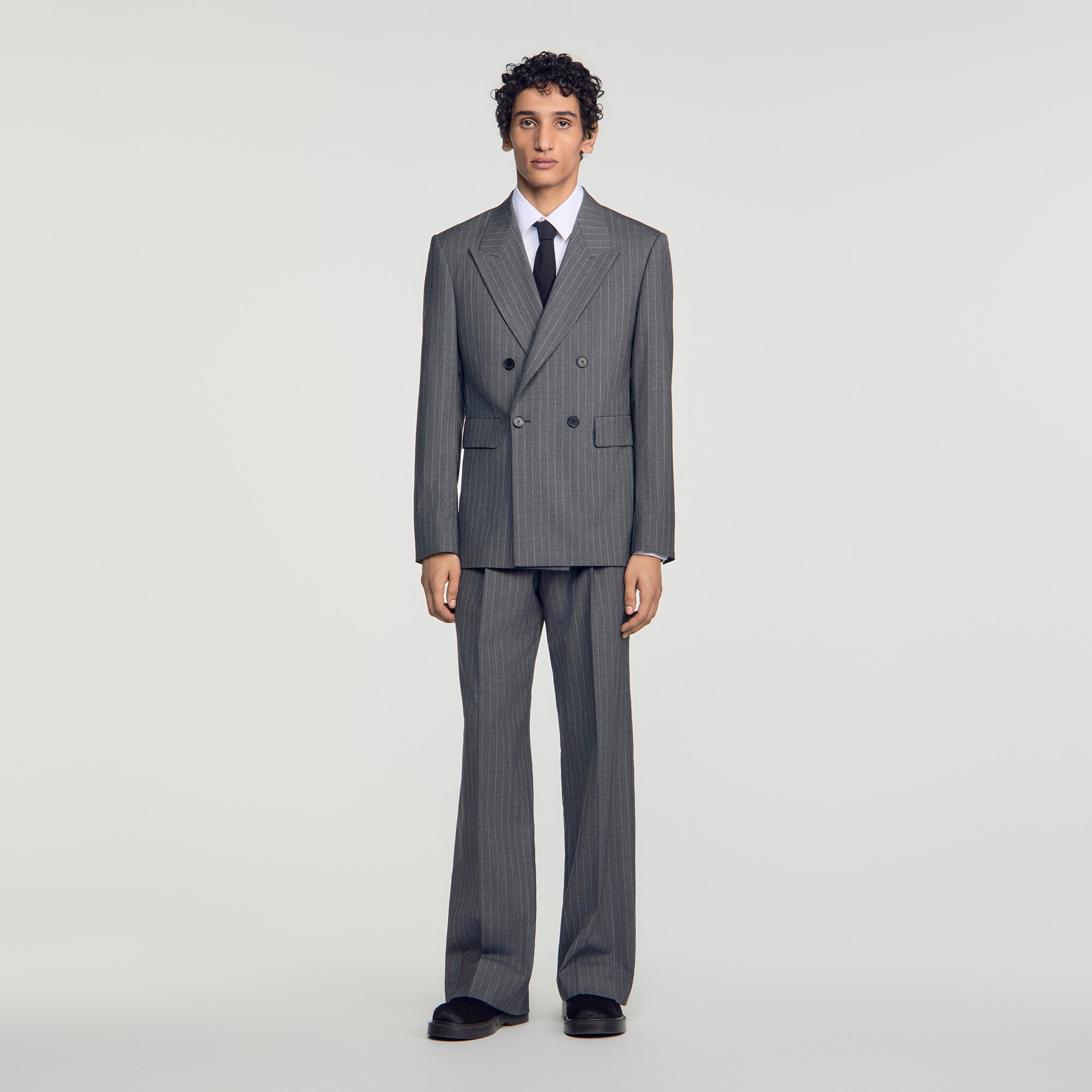 Croisee 4B Pinstripes Abstract pattern wool jacket Middle Grey