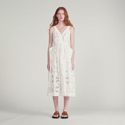 Lucie Openwork Floral Cotton Maxi Dress Ecru