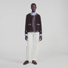 Greenwich Short coat with leather details Brown