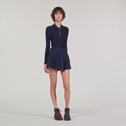 Morin Cable Knit Polo Jumper Navy Blue
