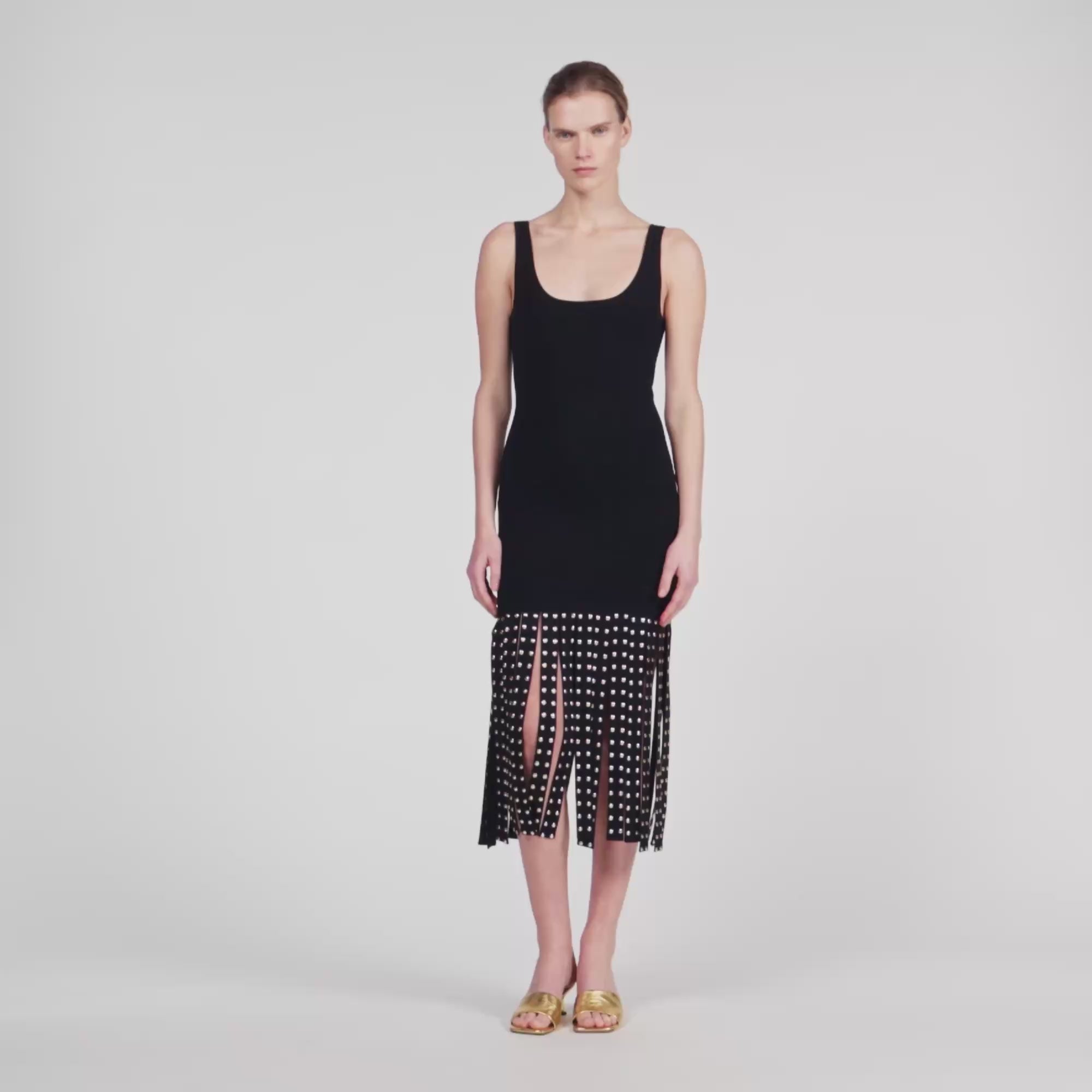 Amelia Fringed Knit Maxi Dress Black