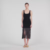 Amelia Fringed Knit Maxi Dress Black