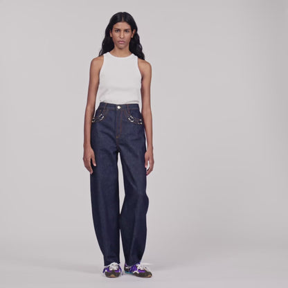 Kaja Barrel Jeans With Metal Details Blue Jean