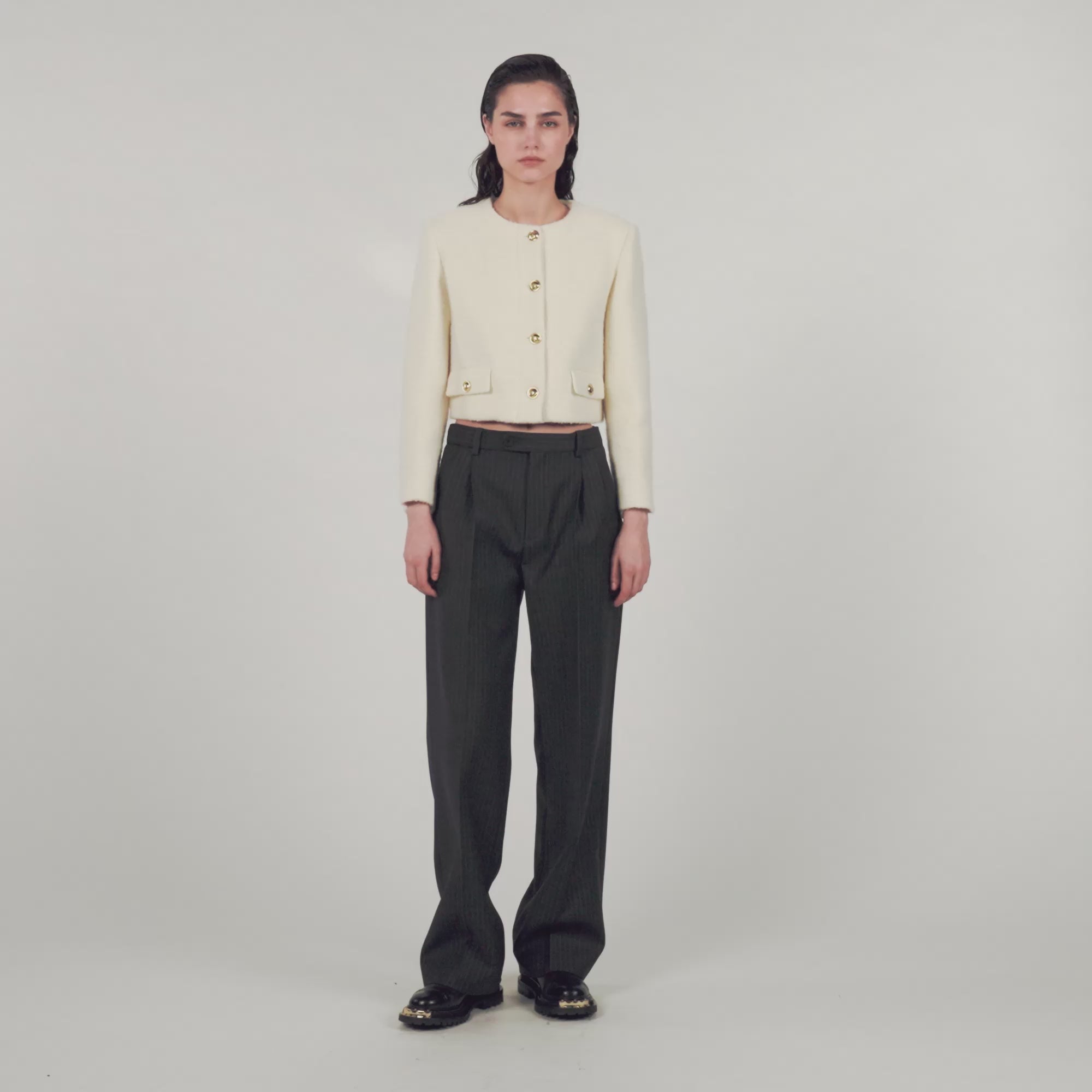 Cropped Bouclé Wool Jacket white