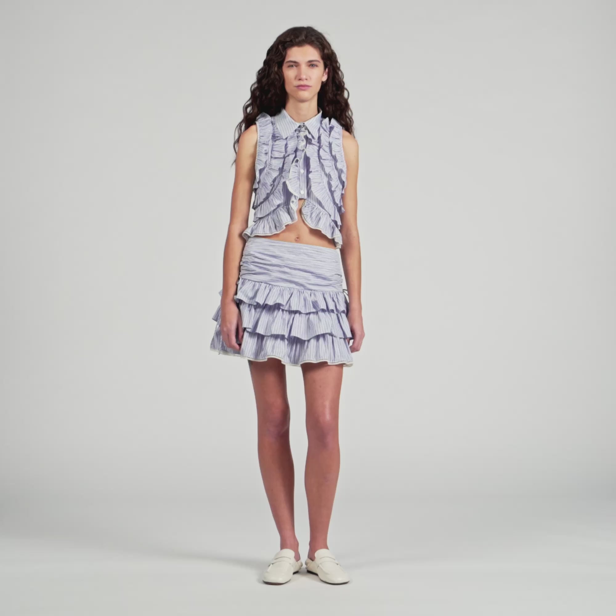 Margaret Short Striped Ruffled Skirt BLEU / MARINE