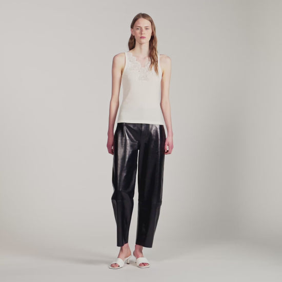 Sofie Ribbed Vest Top With Lace Ecru