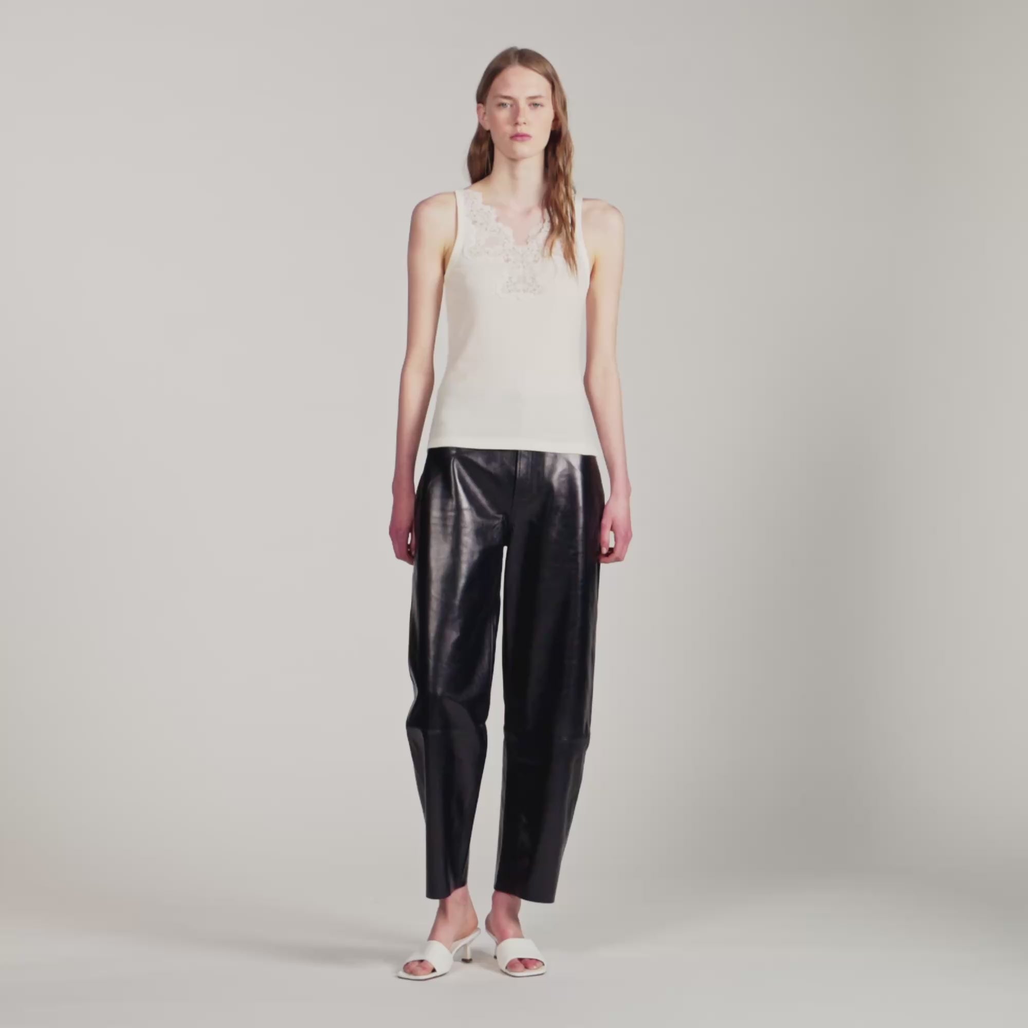 Sofie Ribbed Vest Top With Lace Ecru