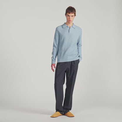 Leonardo Ribbed wool polo shirt Blue Sky