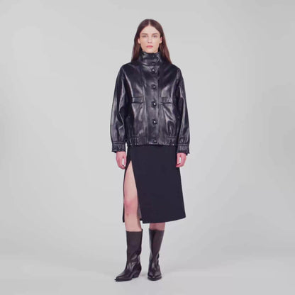 Kim Oversized leather jacket Black