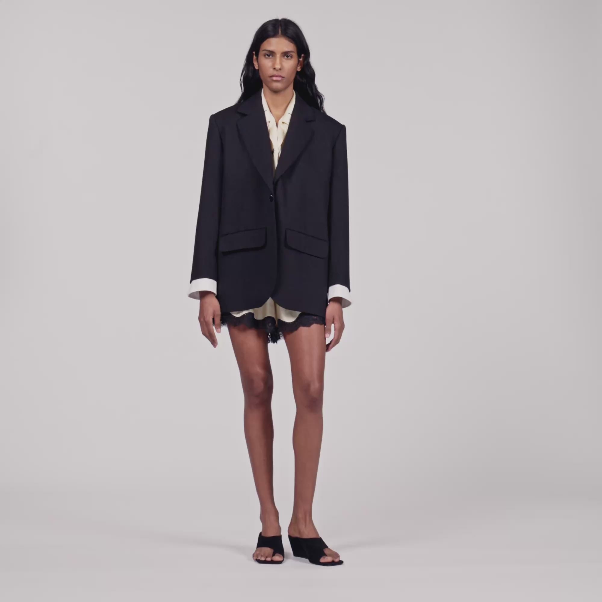 Basilencia Mixed-Material Satin Jacket Black