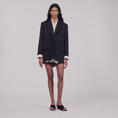 Basilencia Mixed-Material Satin Jacket Black
