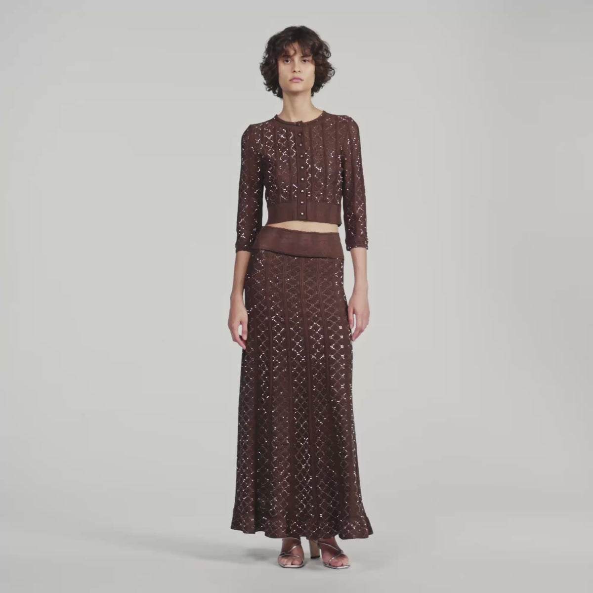 Lisane Cropped rhinestone cardigan Brown