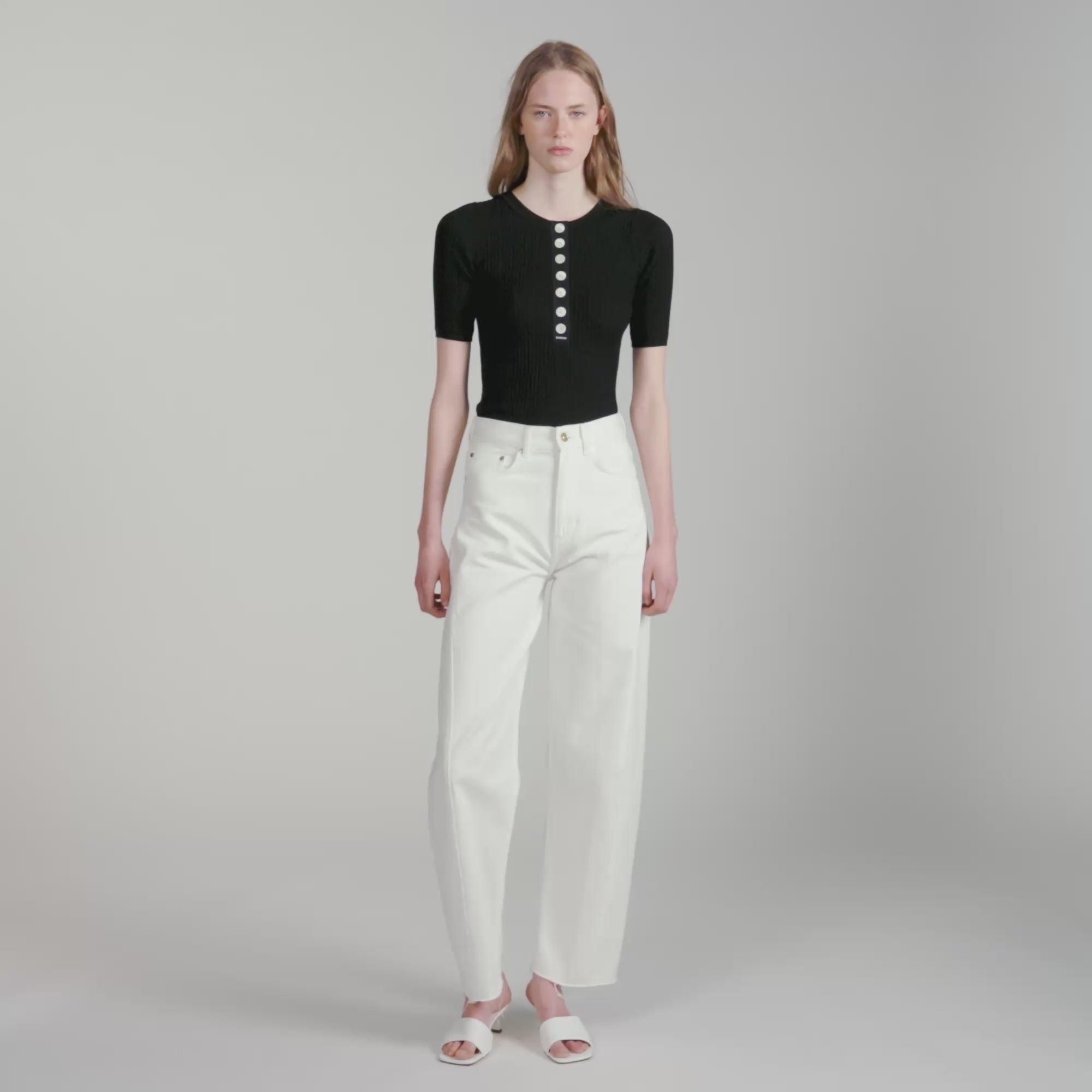 Calypsea Jumper With Ribbed Button Placket Black