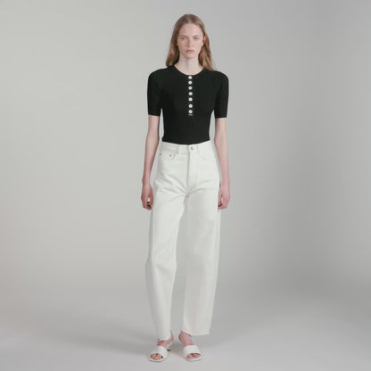 Calypsea Jumper With Ribbed Button Placket Black