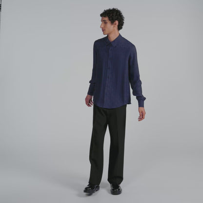 Jacquard Cross Shirt Ml Square Cross loose-fit shirt Navy Blue
