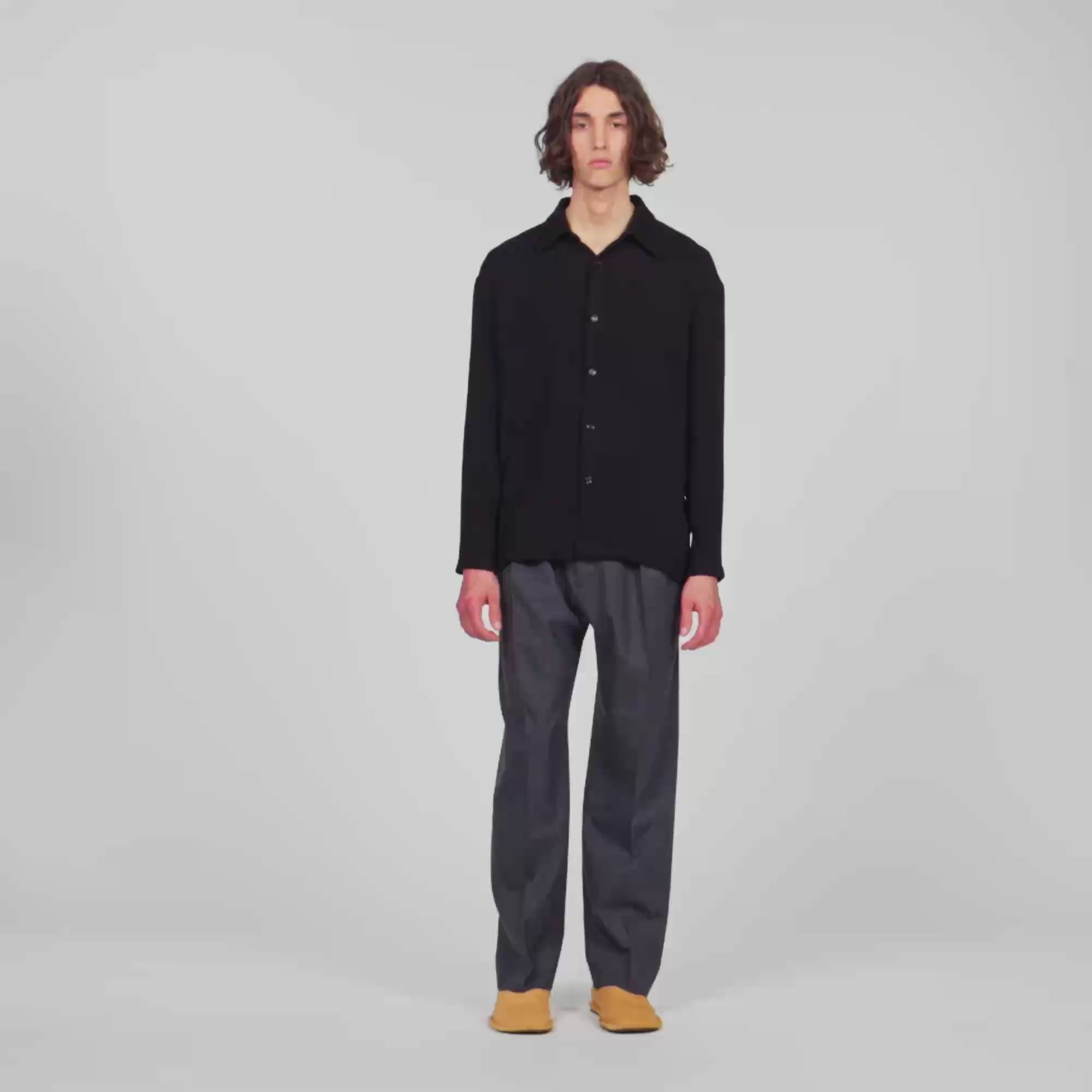 Crinkle Shirt Crinkled loose-fit shirt Black