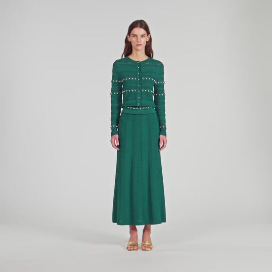 Vanea Beaded Textured Knit Skirt DARK GREEN