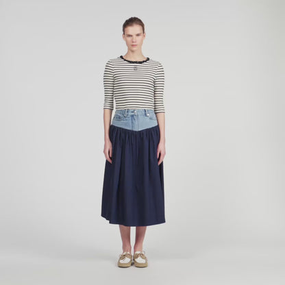 Sannie Mixed-Material Maxi Skirt Navy Blue