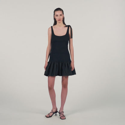Dual-Material Short Dress Black