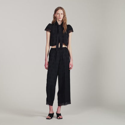 Hannah Paisley jacquard crop top Black